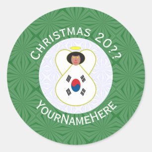 South Korean Flag Angel Christmas Flag Personalise Classic Round Sticker