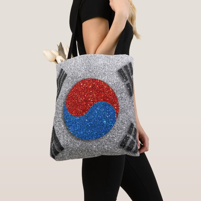 South Korean Flag Glitter Seoul Korea Travel Tote Bag (Close Up)