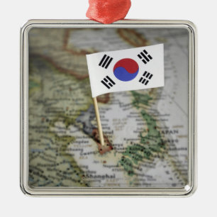 South Korean flag in map Metal Tree Decoration