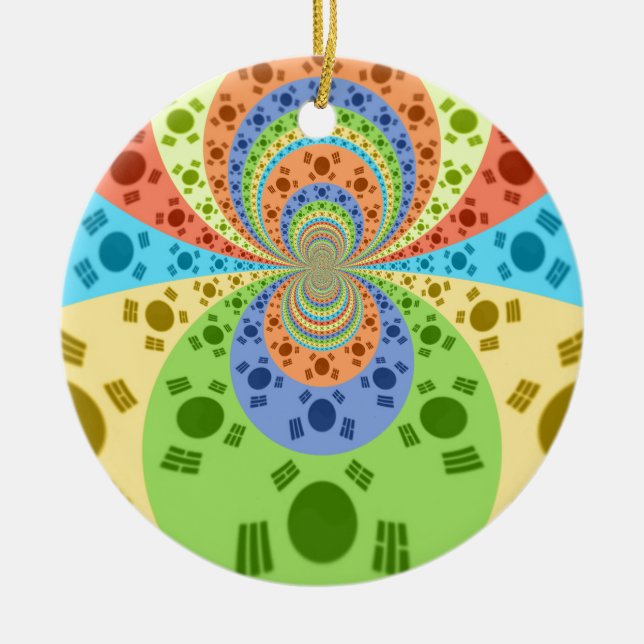 South Korean Flag Inspired Abstract Art Print Ceramic Tree Decoration (Front)