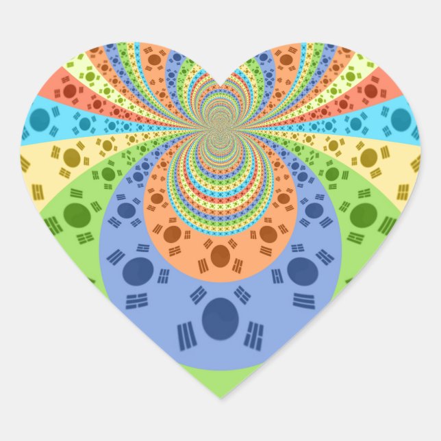 South Korean Flag Inspired Abstract Art Print Heart Sticker (Front)