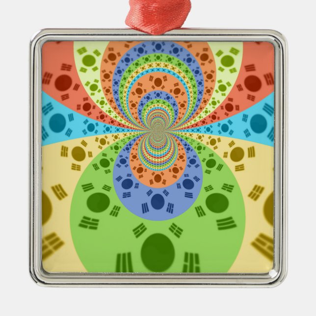 South Korean Flag Inspired Abstract Art Print Metal Tree Decoration (Front)