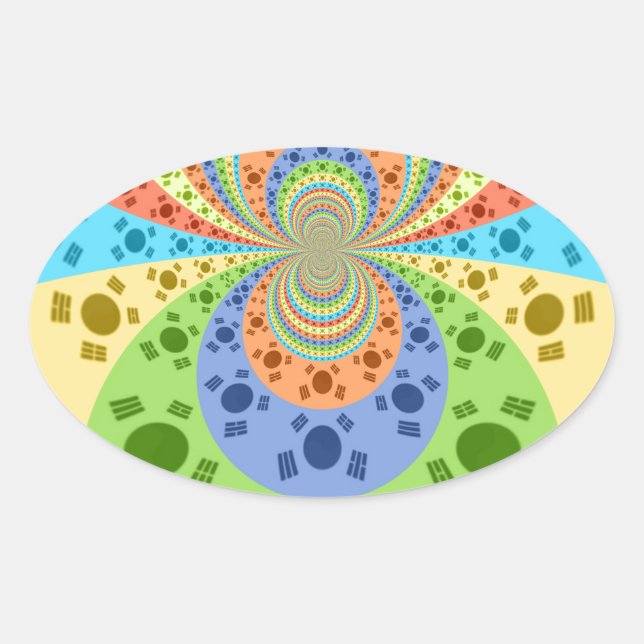 South Korean Flag Inspired Abstract Art Print Oval Sticker (Front)