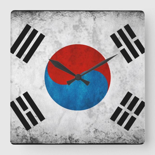 South Korean Flag Vintage Square Wall Clock (Front)