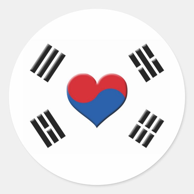 South Korean Heart Classic Round Sticker (Front)