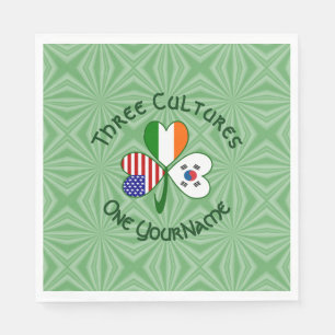 South Korean Irish USA Flags Shamrock Personalised Napkin