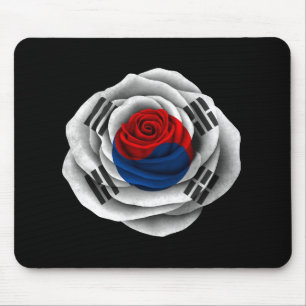 South Korean Rose Flag on Black Mouse Mat
