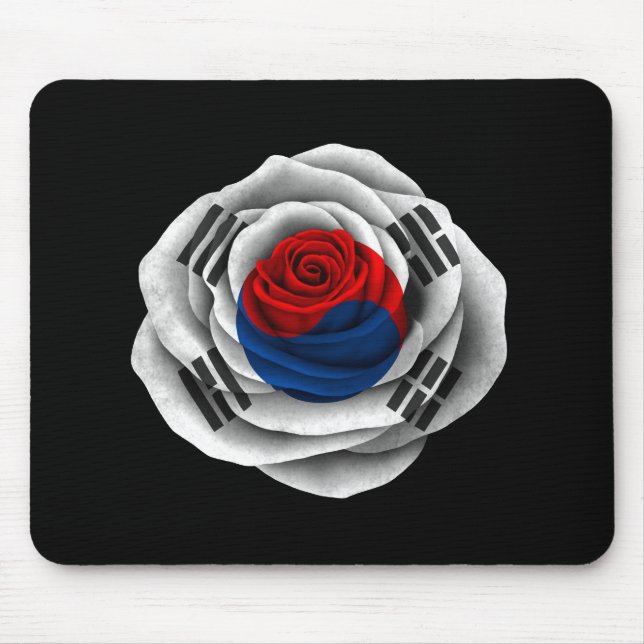 South Korean Rose Flag on Black Mouse Mat (Front)