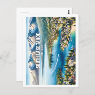 South Lake Tahoe California Travel Watercolor Postcard