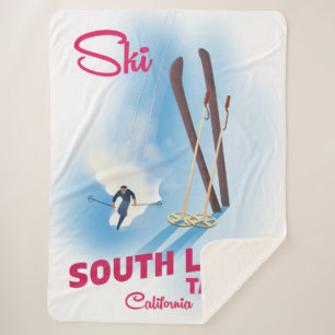 South Lake Tahoe Ski poster Sherpa Blanket