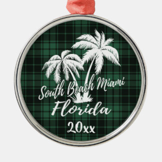South Miami Beach Florida Palm Tree Green Plaid Metal Tree Decoration
