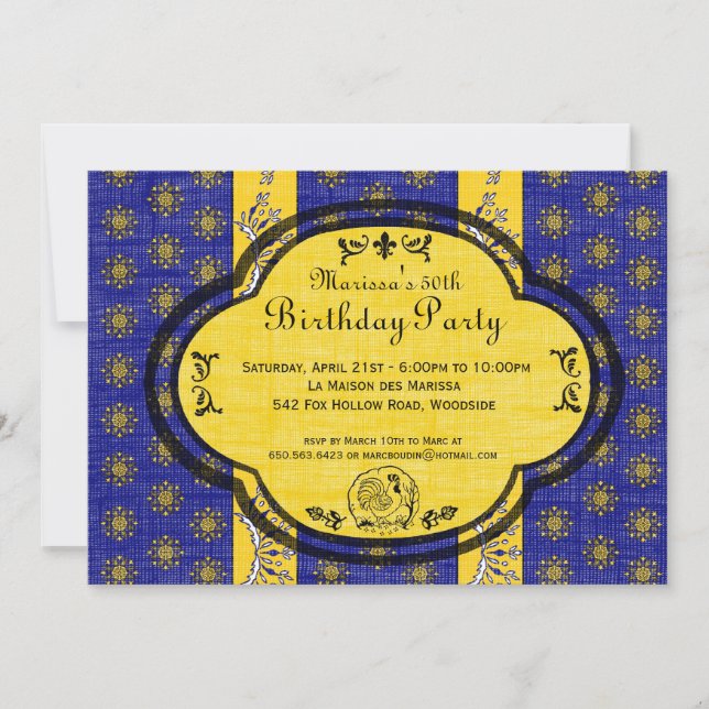 South of France Provencal Birthday Party Invite (Front)