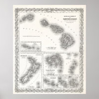 SOUTH PACIFIC & HAWAII ISLANDS MAP 1855