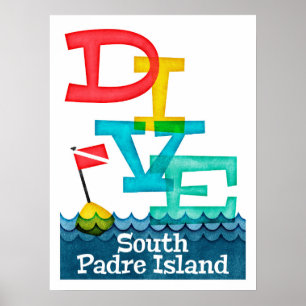 South Padre Island Dive - Colorful Scuba Poster