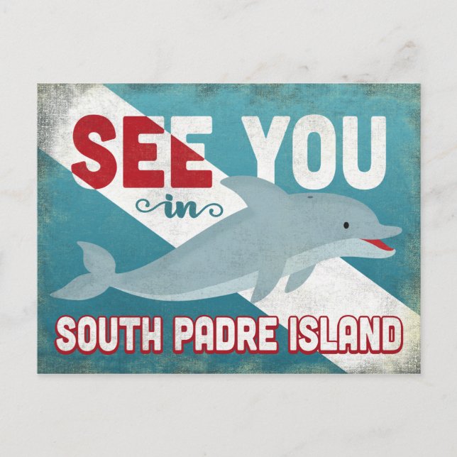 South Padre Island Dolphin - Retro Vintage Travel Postcard (Front)
