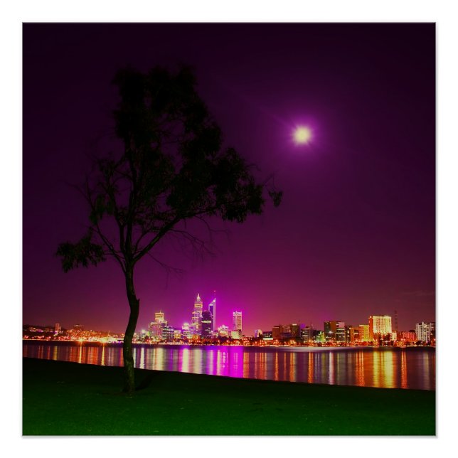 South Perth Foreshore Perth City Lights Skyline Poster (Front)