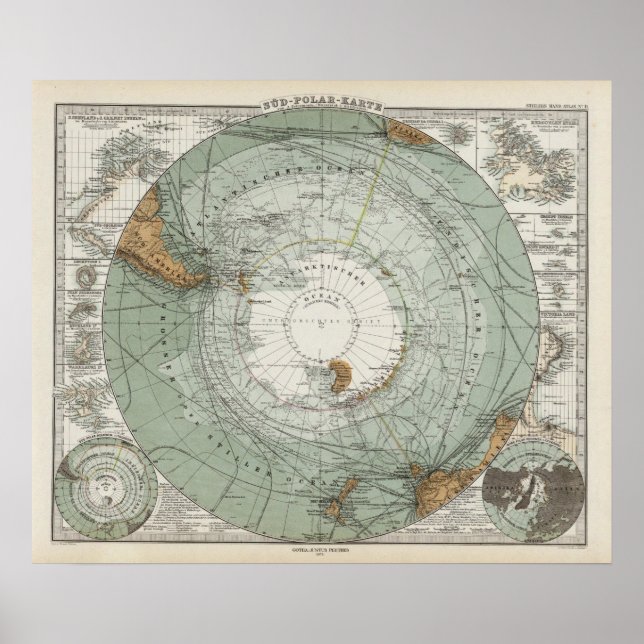 South Polar Region Map Poster (Front)