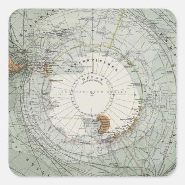 South Polar Region Map Square Sticker (Front)
