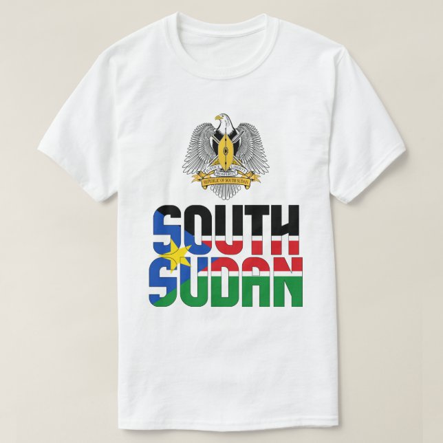 South Sudan Flag and Coat Of Arms Patriotic T-Shirt (Design Front)