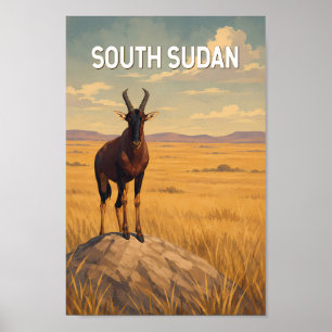 South Sudan Illustration Travel Art Vintage Poster
