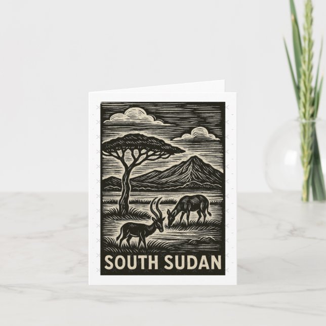 South Sudan Linocut Style Oversized  Card (Front)
