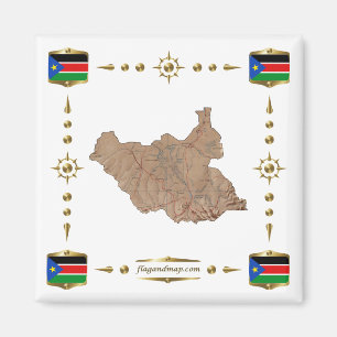 South Sudan Map + Flags Magnet
