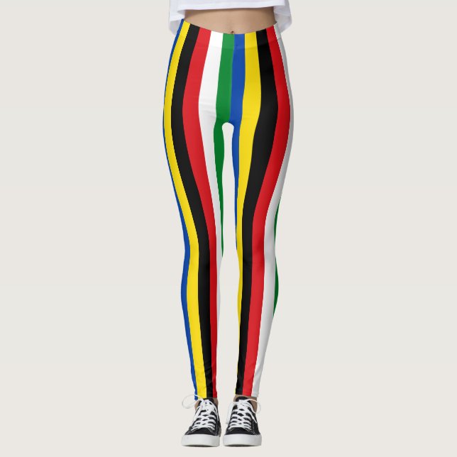 South Sudan National Flag Colours Vertical Striped Leggings (Front)