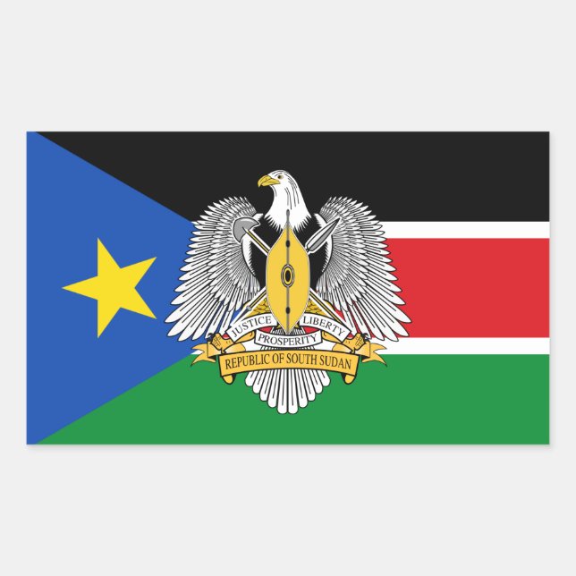 South Sudanese Flag & Coat of Arms, South Sudan Rectangular Sticker (Front)