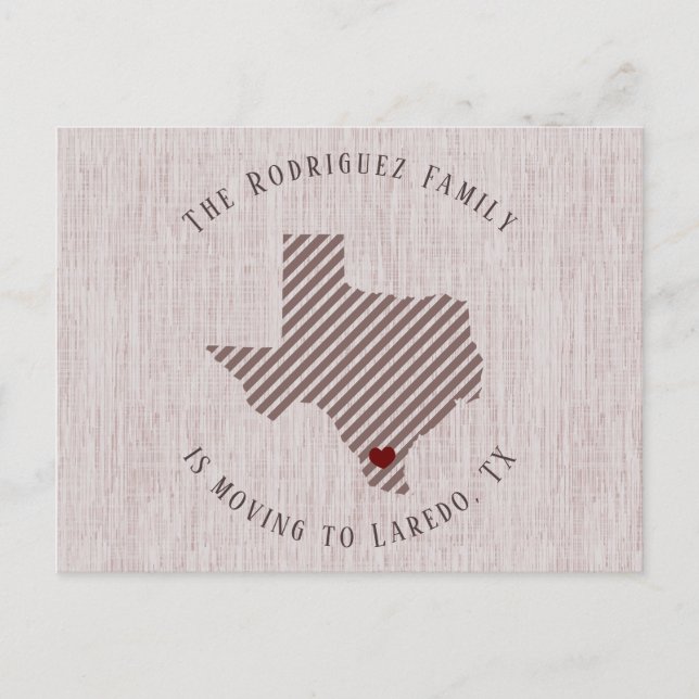 South Texas Rose Linen and Heart Texas Moving Announcement Postcard (Front)