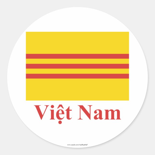 South Vietnam Flag with Name in Vietnamese Classic Round Sticker (Front)