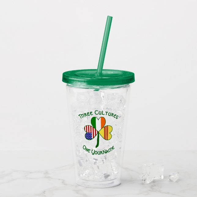 South Vietnam Ireland USA Shamrock Flag Personal Acrylic Tumbler (Back Ice)
