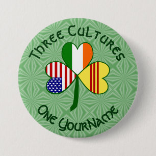 South Vietnam Irish American Flags Shamrock Name 7.5 Cm Round Badge