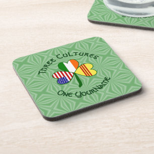 South Vietnam Irish American Flags Shamrock Name Coaster