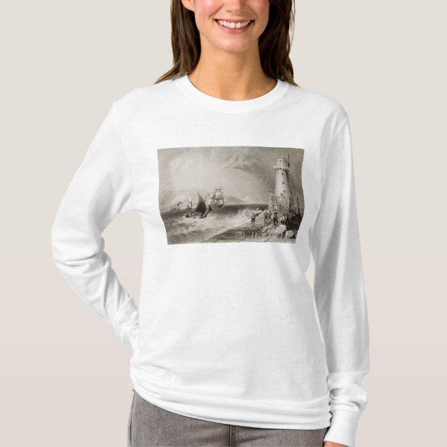 South Wall Lighthouse with Howth Hill T-Shirt (Front)