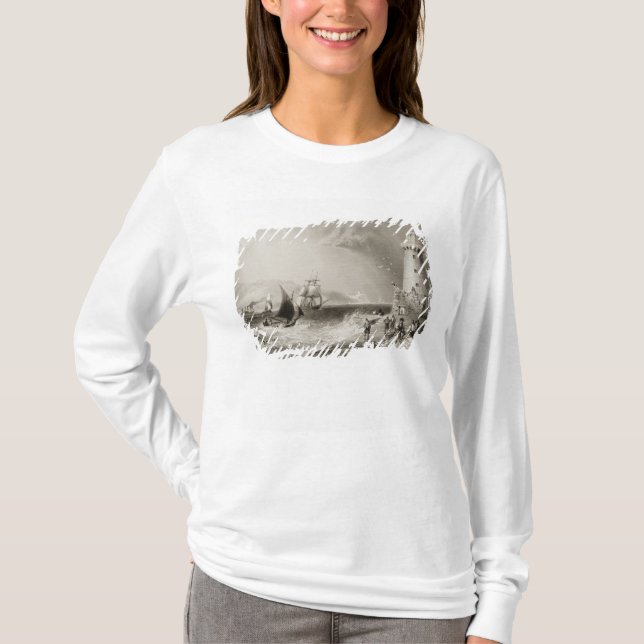 South Wall Lighthouse with Howth Hill T-Shirt (Front)
