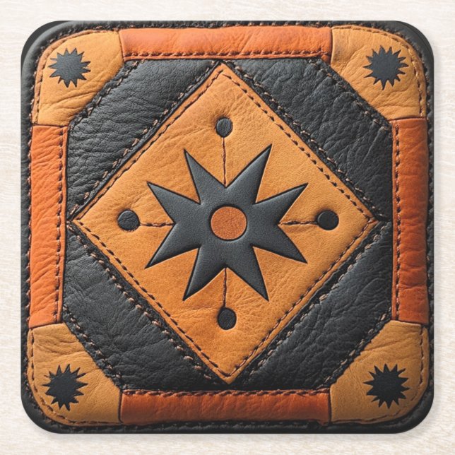 South West Beautiful Country Style Leather Square Paper Coaster (Front)