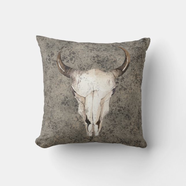 South-West Rustic Ranch Skull Brown Splatter Cushion (Front)