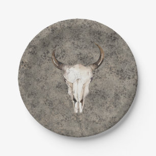 South-West Rustic Ranch Skull Brown Splatter Paper Plate