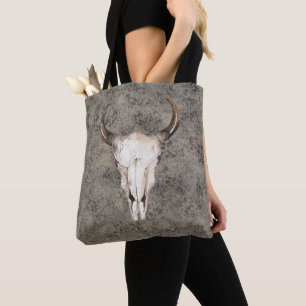 South-West Rustic Ranch Skull Brown Splatter Tote Bag