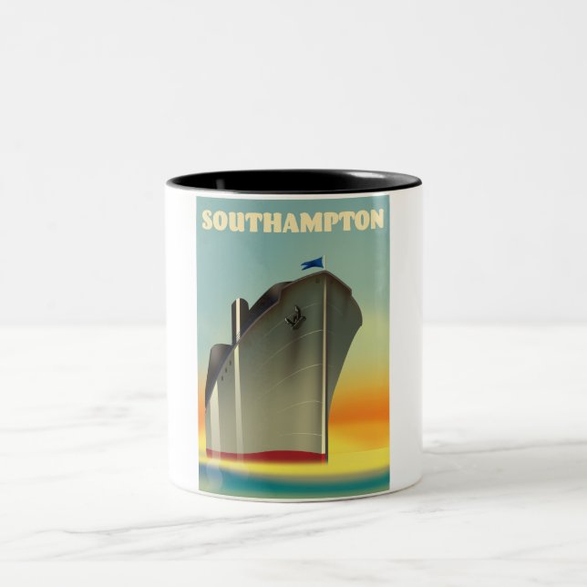 Southampton cruise liner travel poster Two-Tone coffee mug (Center)