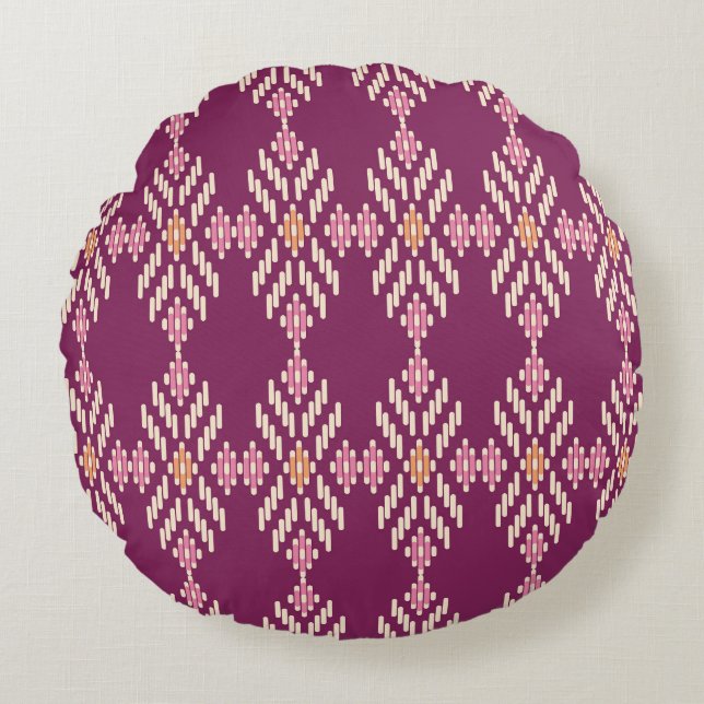 Southeast Asian: Retro Aboriginal Pattern Round Cushion (Front)