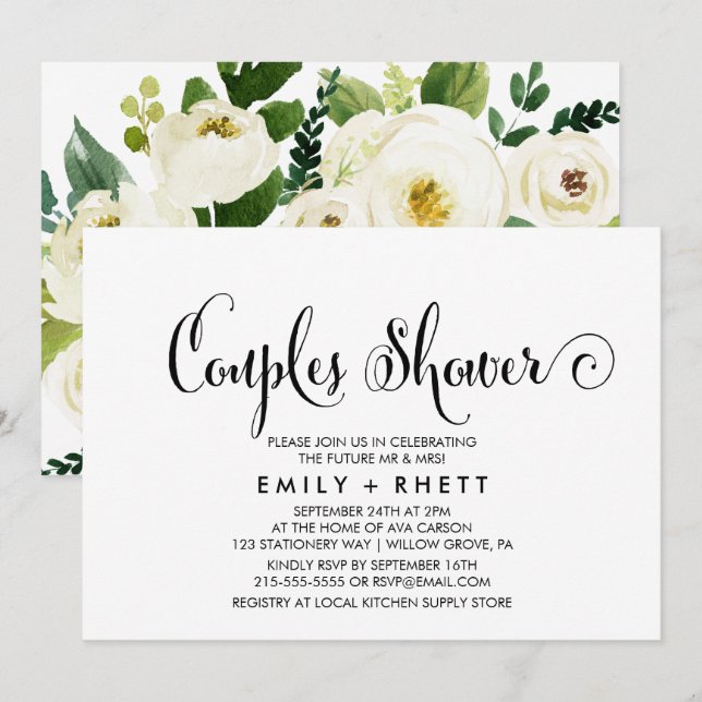 Southern Belle Calligraphy | Floral Couples Shower Invitation (Front/Back)
