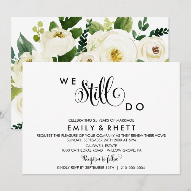Southern Belle Calligraphy | Floral Vow Renewal Invitation (Front/Back)