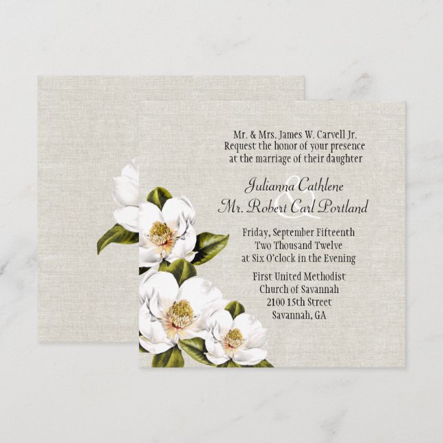 Southern Belle Magnolias Custom Wedding Invitation (Front/Back)