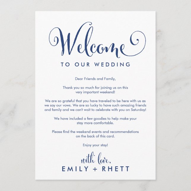 Southern Belle Navy Welcome Letter & Wedding Party Programme (Front)
