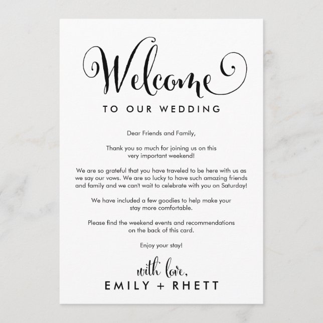 Southern Belle Wedding Welcome Letter & Itinerary Programme (Front)
