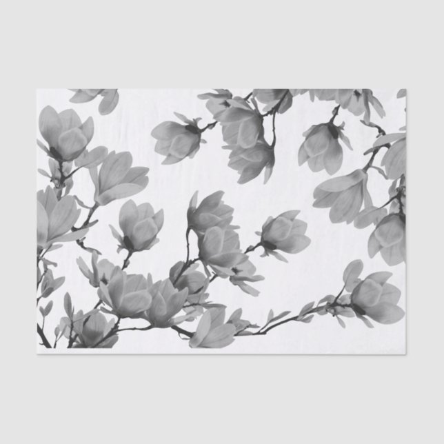 Southern Black & White Magnolia Flowers Tissue Paper (Front)