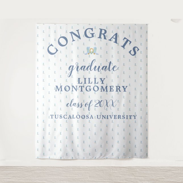 Southern Boots Monogram Graduation Photo Backdrop Tapestry (Front)