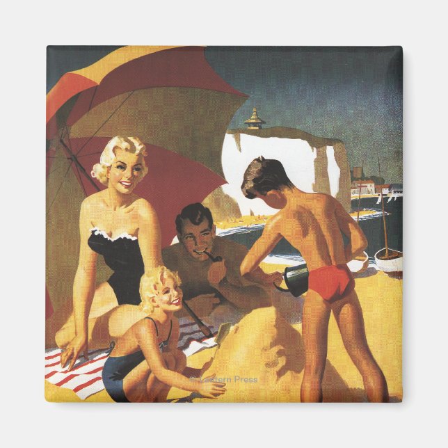 Southern British Railways Family on Beach Magnet (Front)