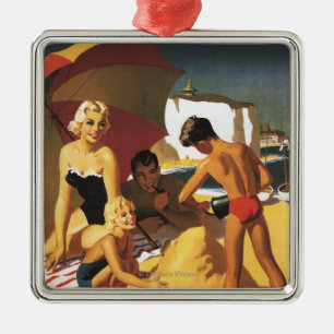 Southern British Railways Family on Beach Metal Tree Decoration